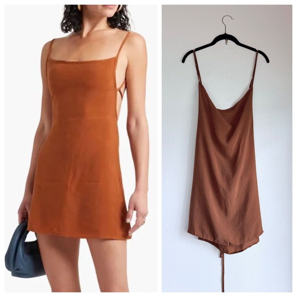 NWT ANEMOS The KM Japanese Washed Cupro Open Back Mini Dress in Rust Size XL